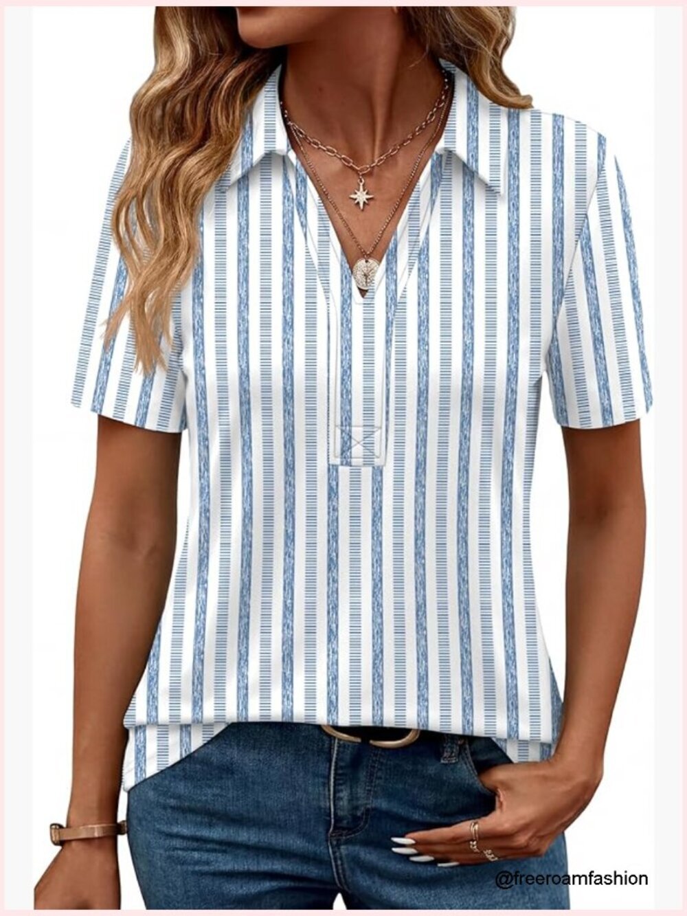 Short Sleeve V-Neck Collared Polo Shirt Business Casual Work Top
